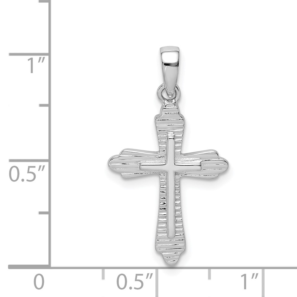 Sterling Silver Rhodium-plated Striped Texture Cross Pendant (QC9703)