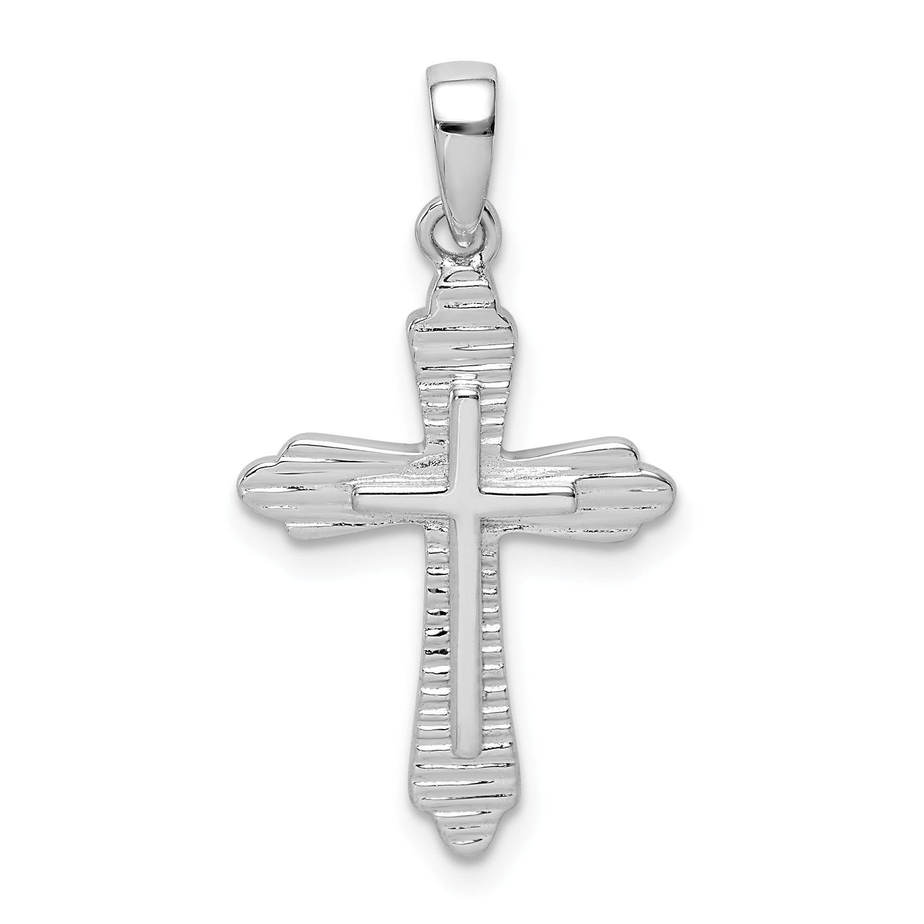 Sterling Silver Rhodium-plated Striped Texture Cross Pendant (QC9703)