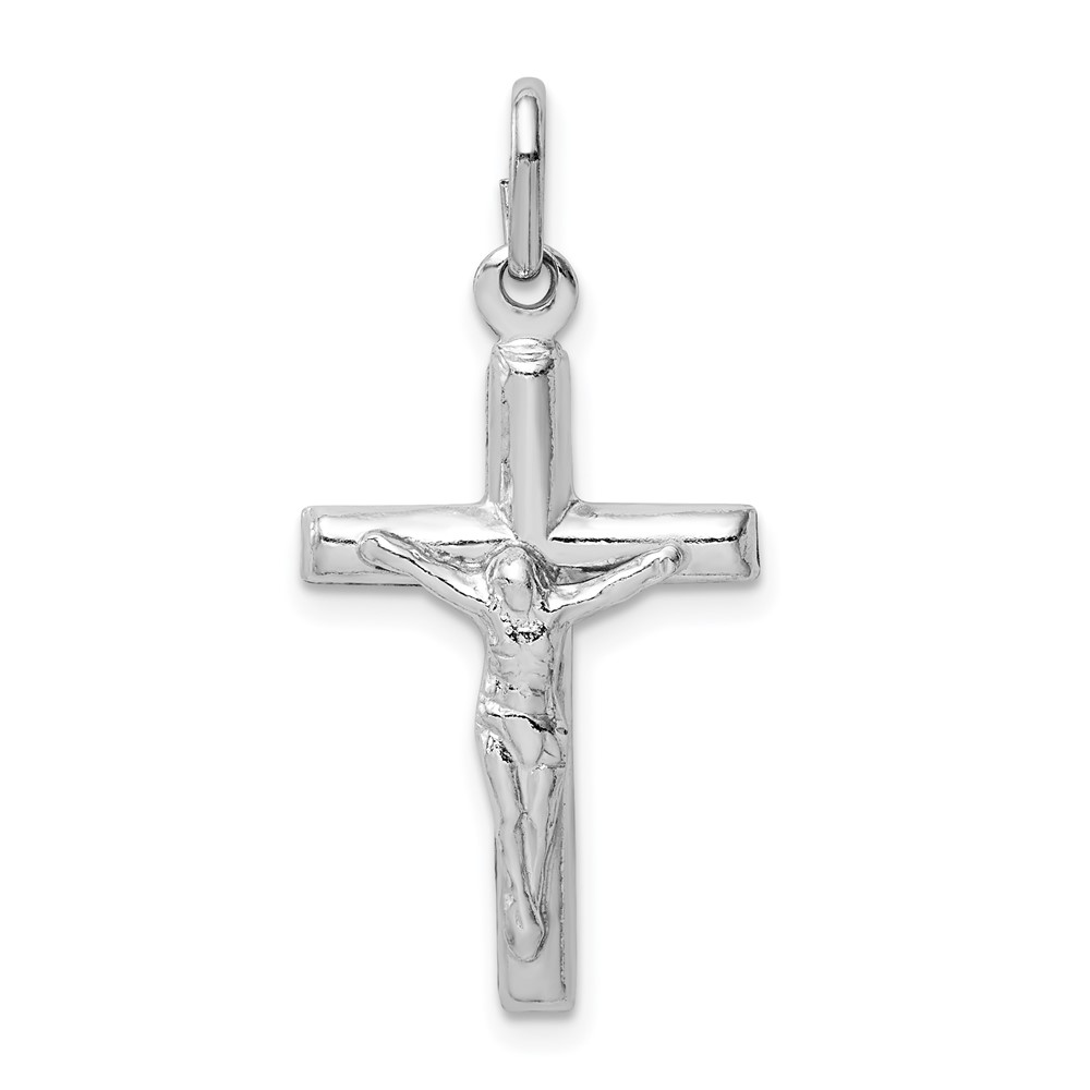 Sterling Silver Rhodium-plated Polished Crucifix Cross Pendant (QC9704)