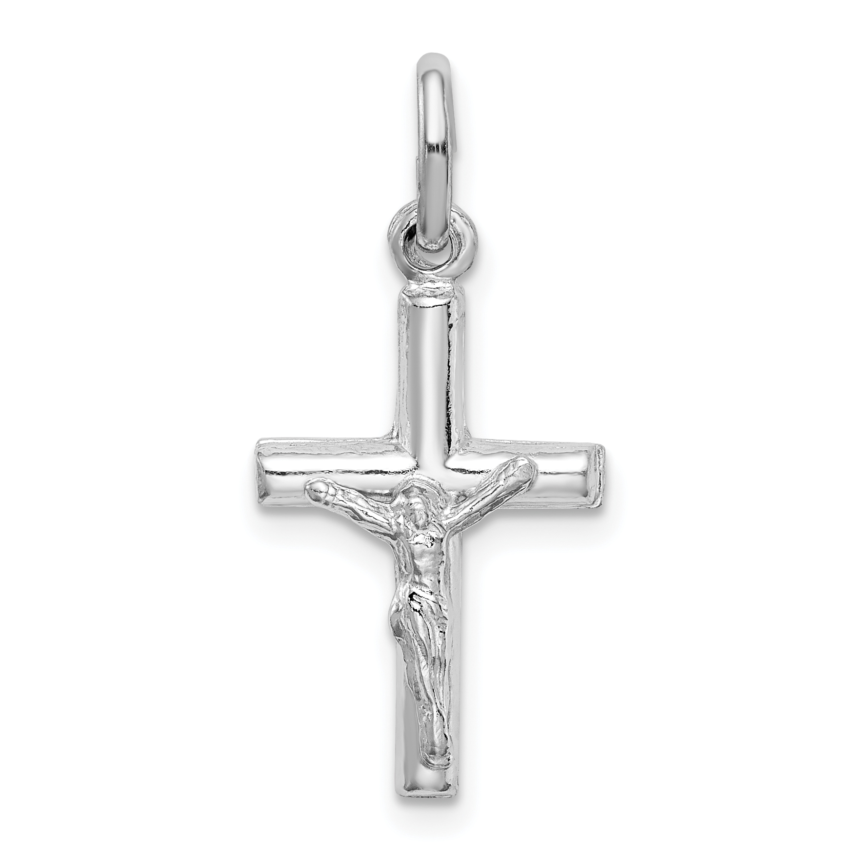 Sterling Silver Rhodium-plated Polished Crucifix Cross Pendant (QC9705)