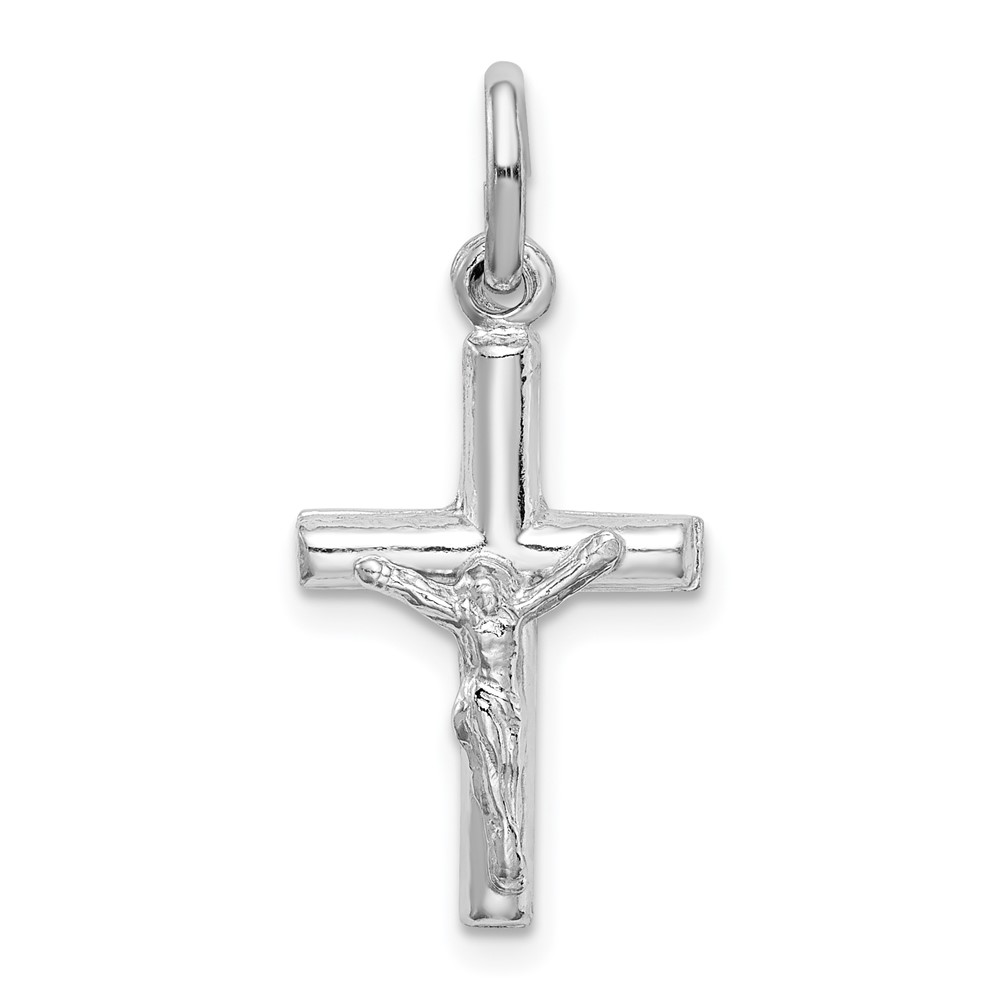 Sterling Silver Rhodium-plated Polished Crucifix Cross Pendant (QC9705)