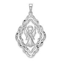 Sterling Silver Rhodium-plated Diamond-cut Angel Pendant view 1