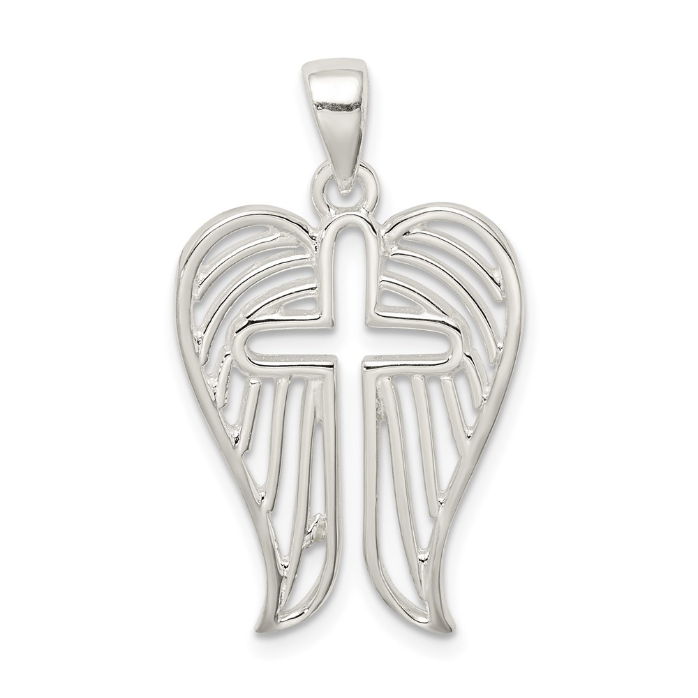Sterling Silver Textured Wing Cross Pendant (QC9712)