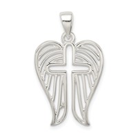 Sterling Silver Textured Wing Cross Pendant view 3