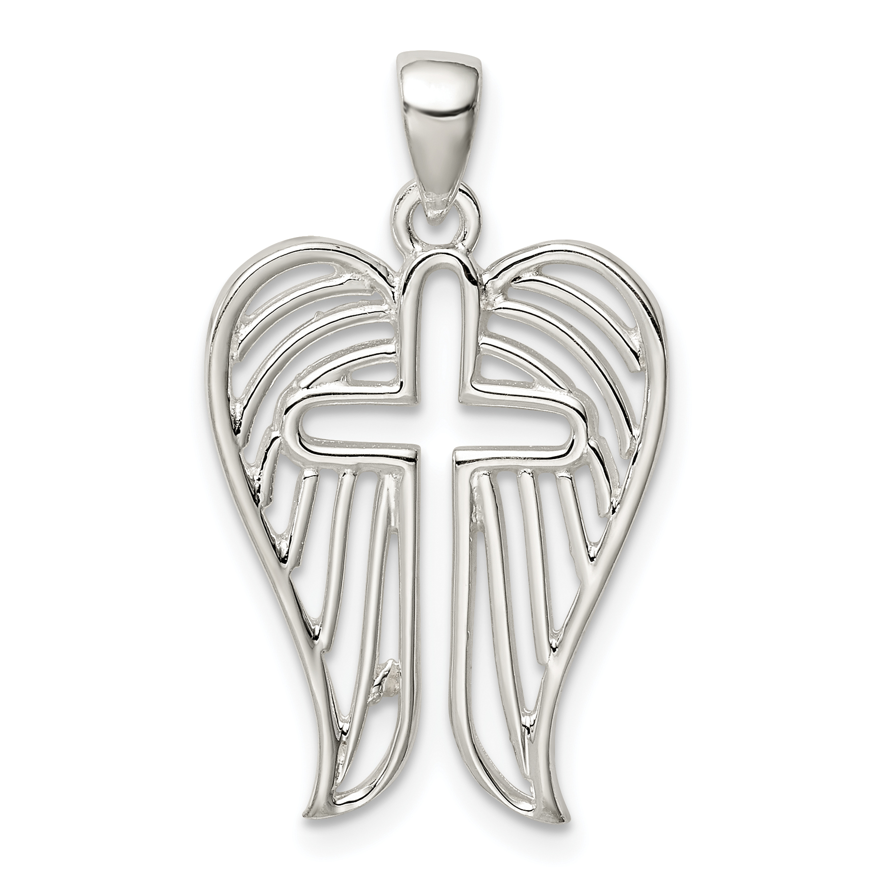 Sterling Silver Textured Wing Cross Pendant (QC9712)