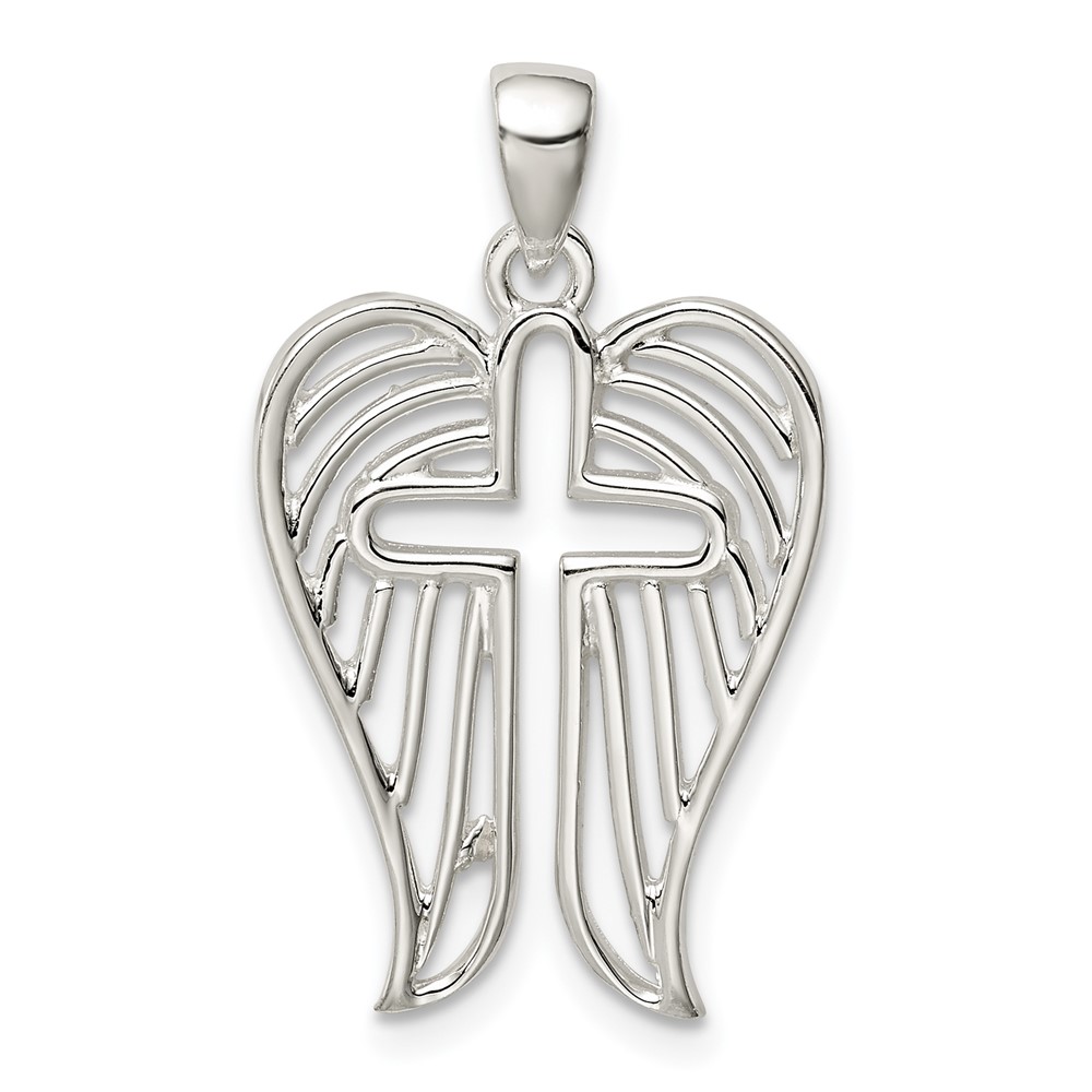 Sterling Silver Textured Wing Cross Pendant (QC9712)