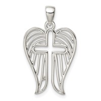 Sterling Silver Textured Wing Cross Pendant view 1
