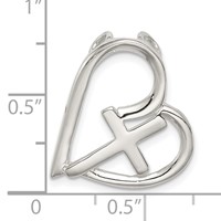 Sterling Silver Polished Cross Heart Chain Slide view 4