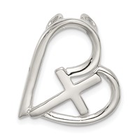 Sterling Silver Polished Cross Heart Chain Slide view 1