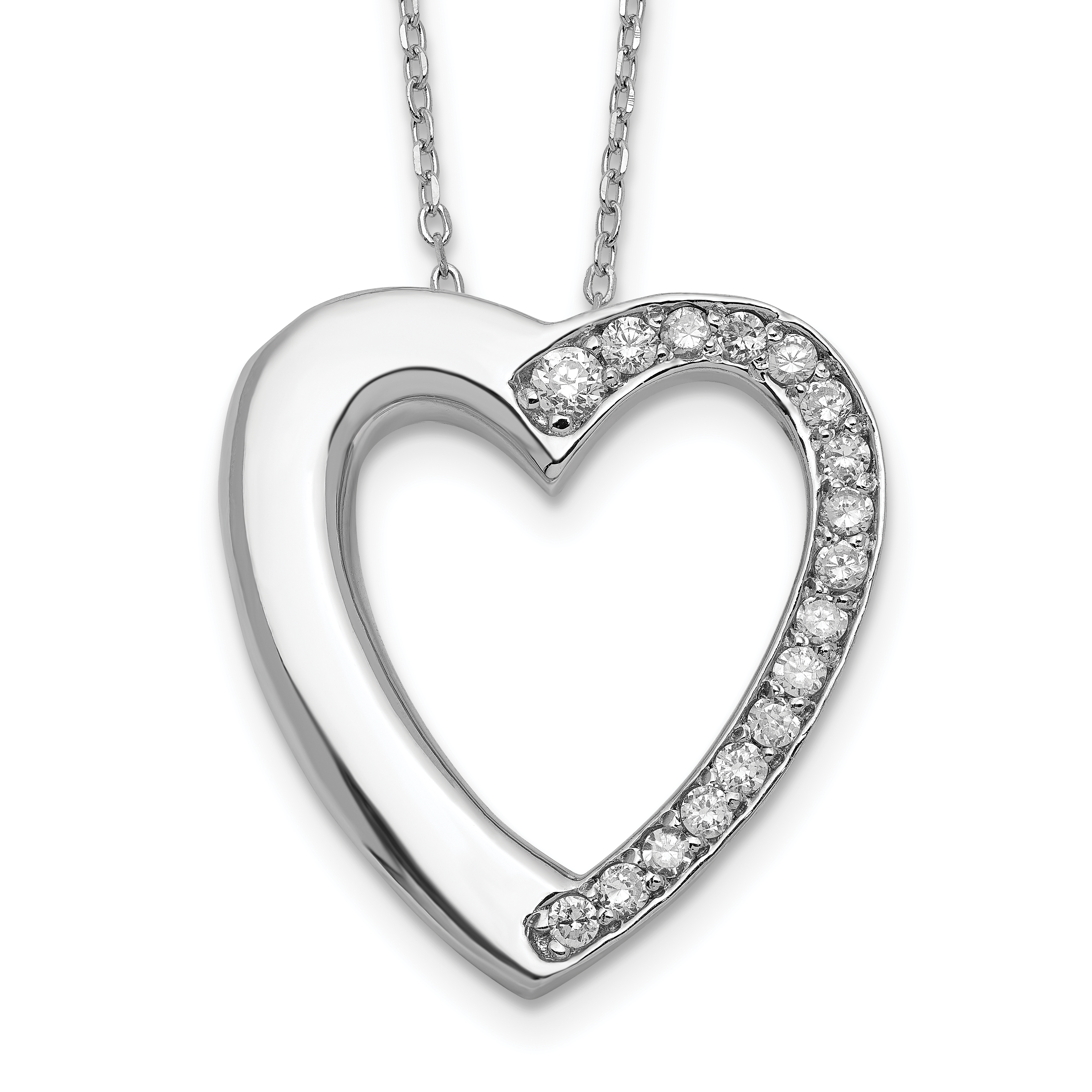 Sterling Silver Rhodium-plated CZ Heart Ash Holder 18in Necklace (QC9742-18)