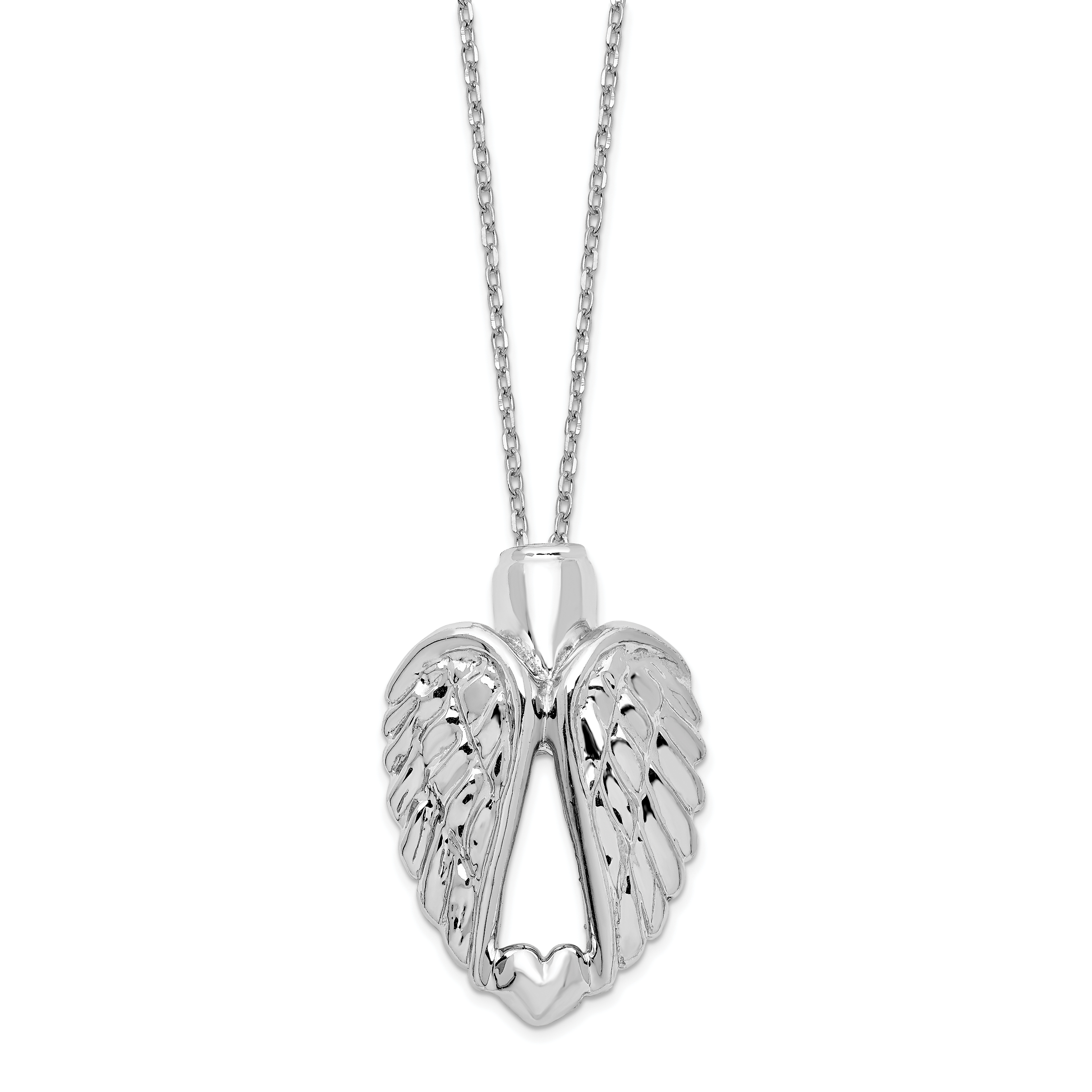 Sterling Silver Rhodium-plated Wings Ash Holder 18in Necklace (QC9743-18)