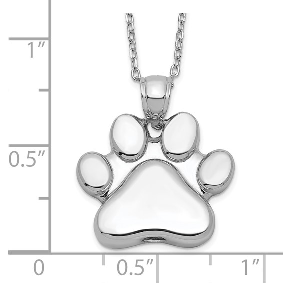 Sterling Silver Rhodium-plated Paw Print Ash Holder 18in Necklace