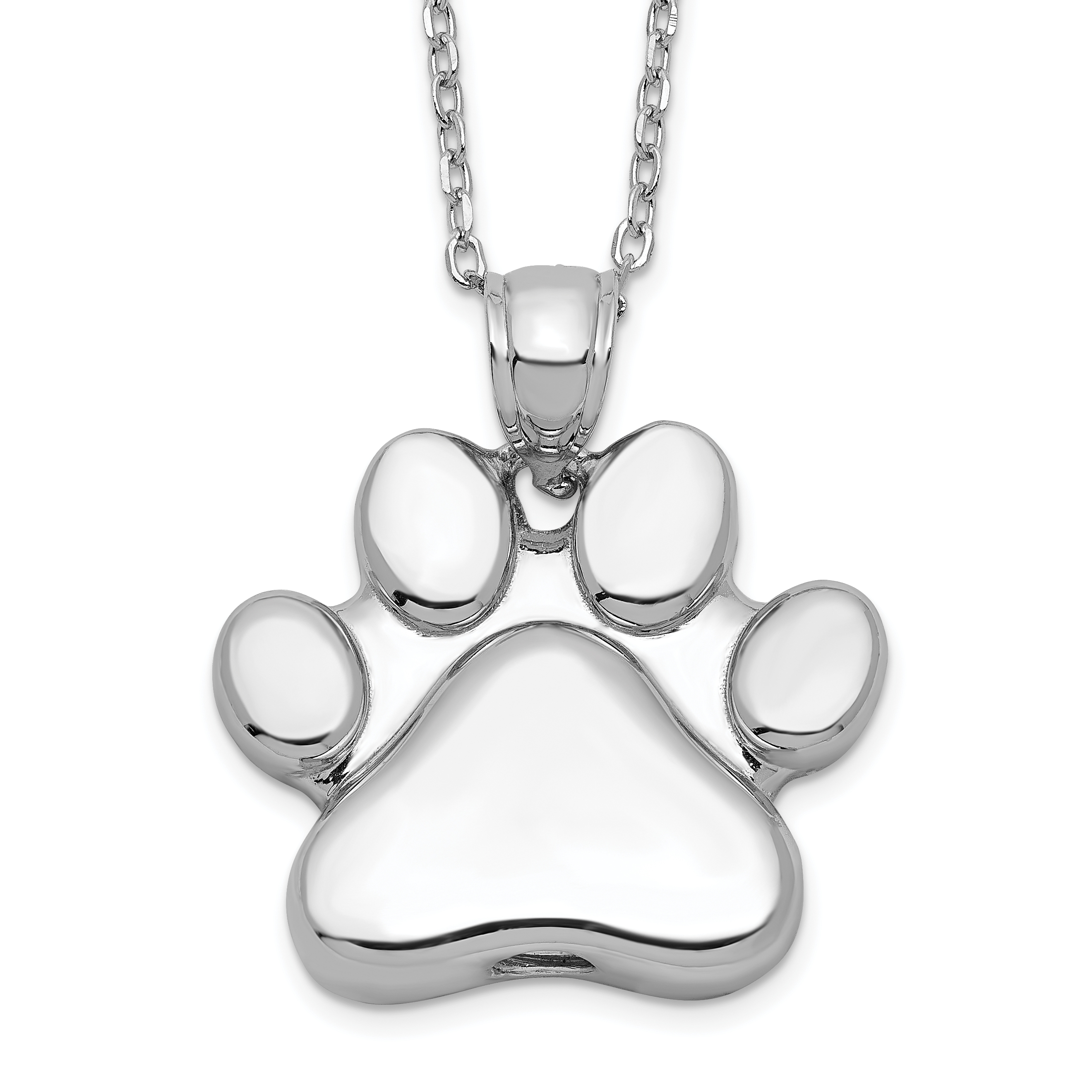 Sterling Silver Rhodium-plated Paw Print Ash Holder 18in Necklace (QC9745-18)