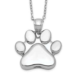 Sterling Silver Rhodium-plated Paw Print Ash Holder 18in Necklace