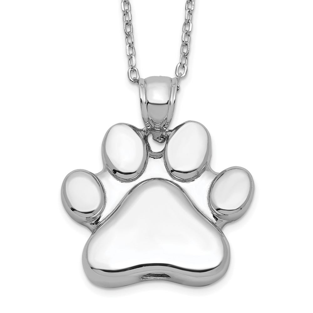 Sterling Silver Paw Print Ash Holder 18in Necklace