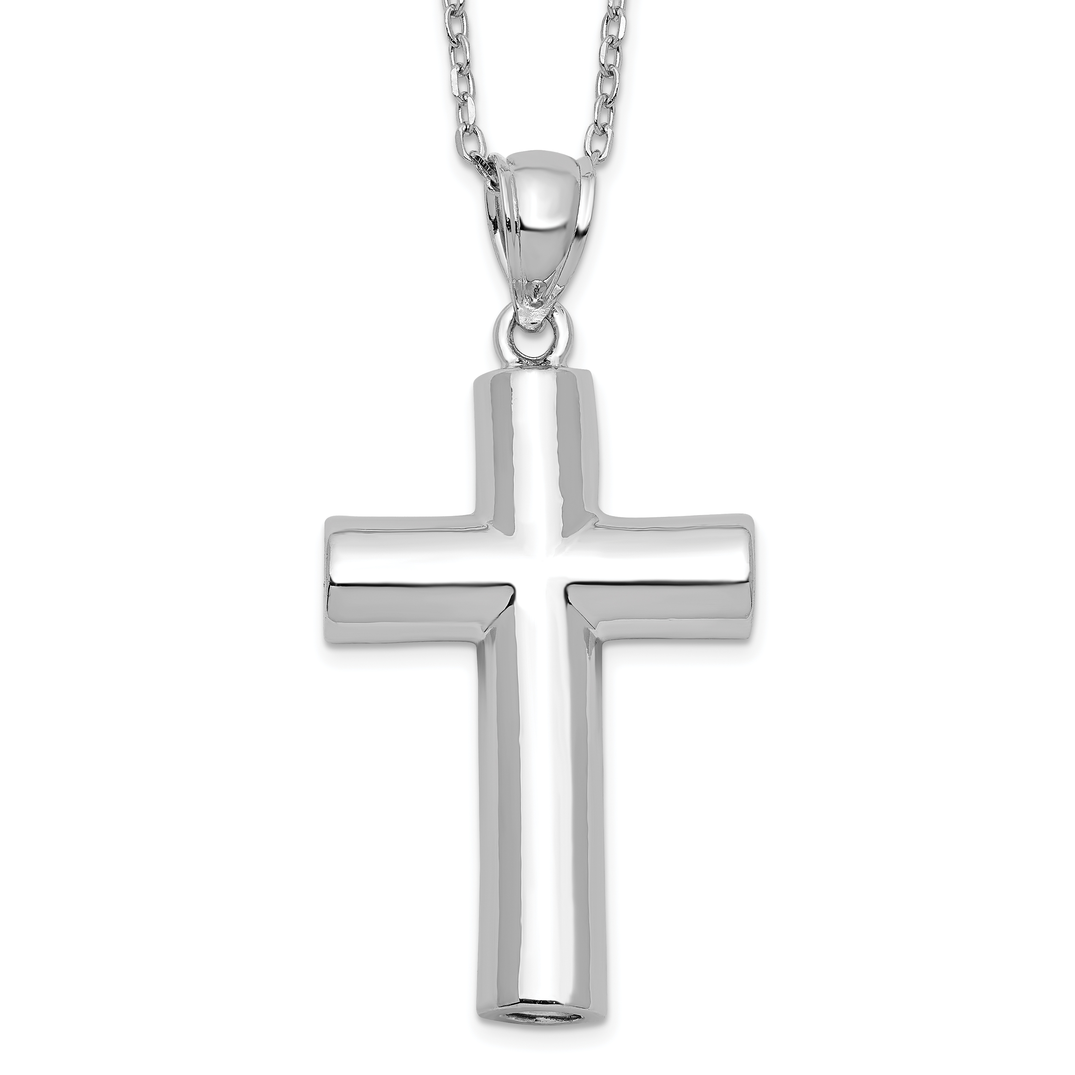 Sterling Silver Rhodium-plated Cross Ash Holder 18in Necklace (QC9746-18)