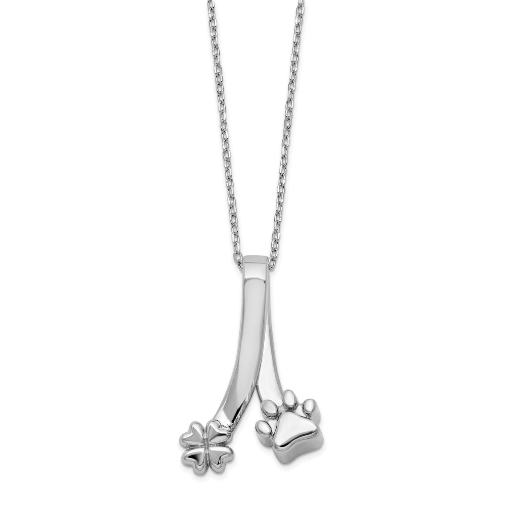 Sterling Silver Paw Print and Clover Ash Holder 18in Necklace