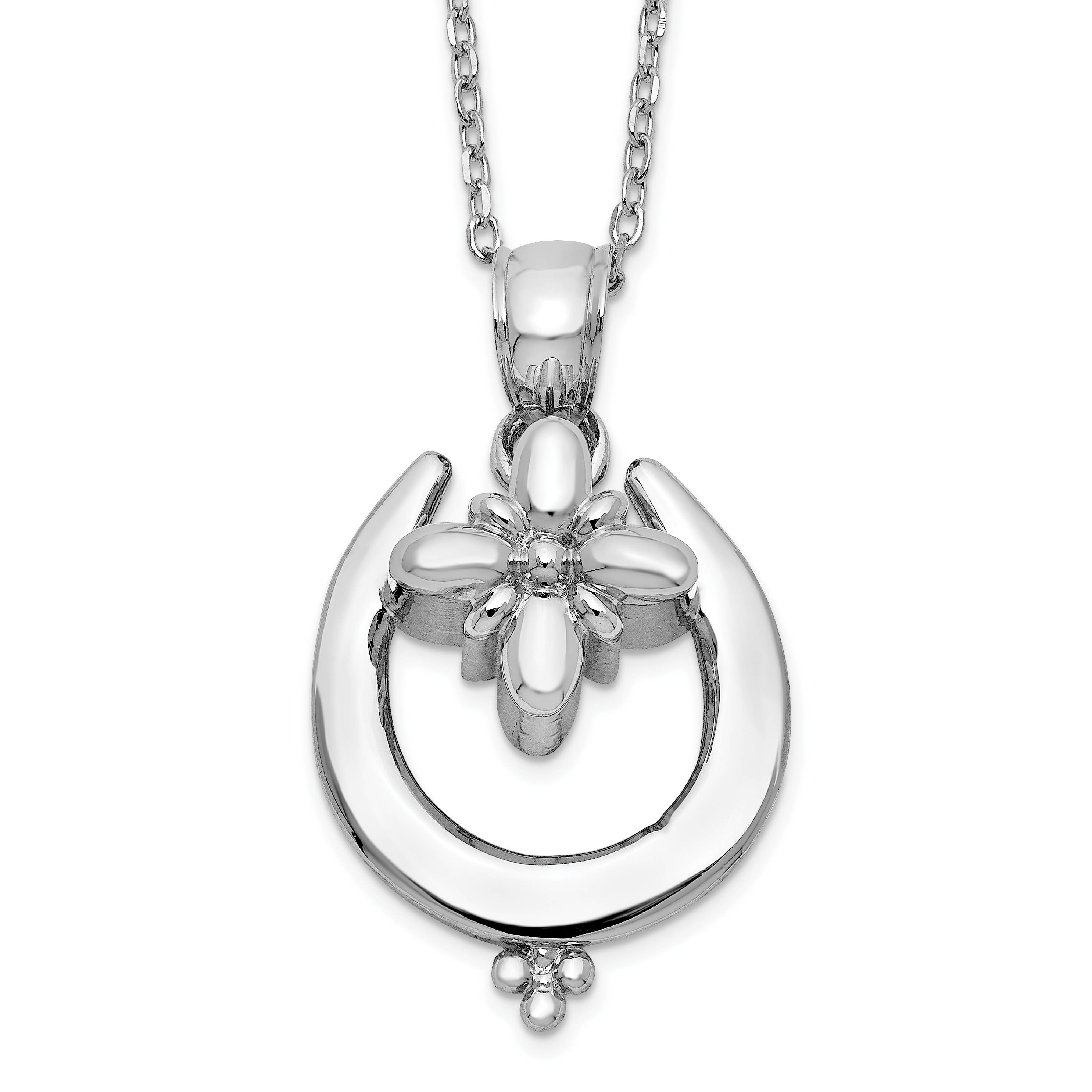 Sterling Silver Rhodium-plated Horseshoe Ash Holder 18in Necklace (QC9748-18)