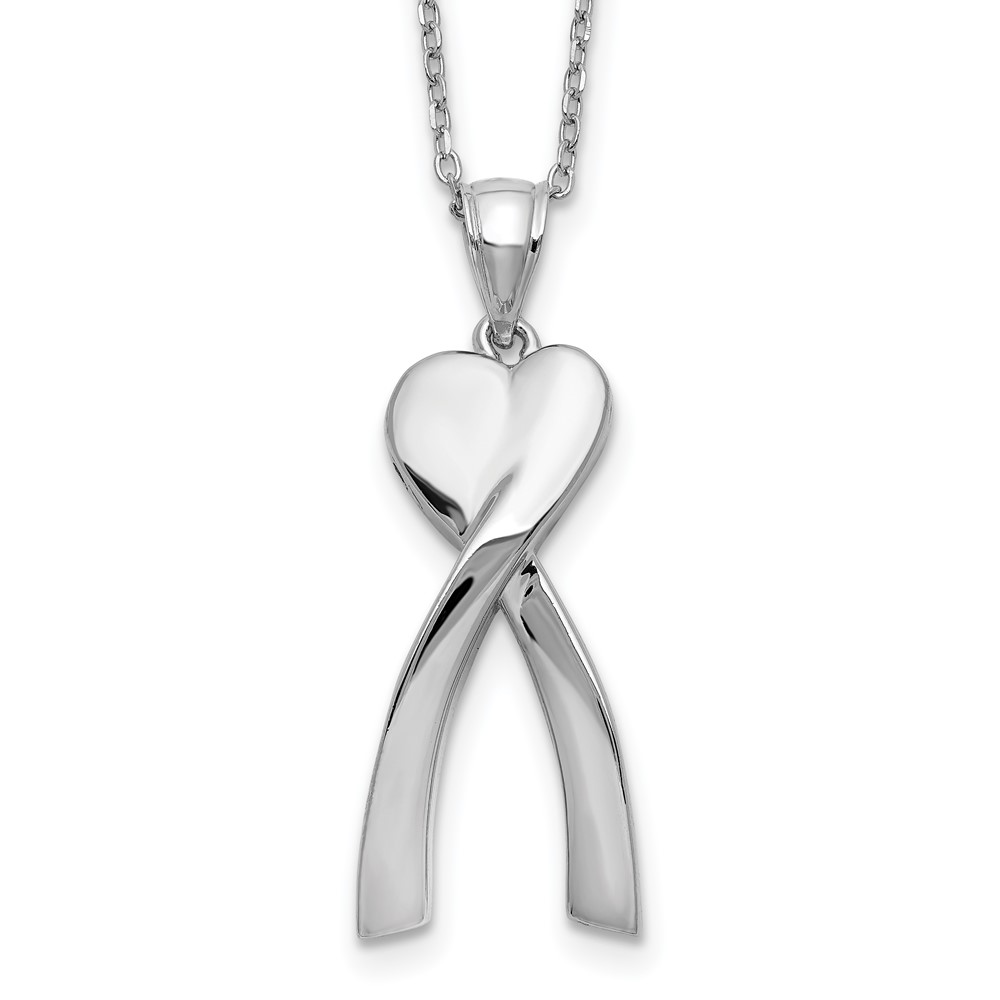 Sterling Silver Heart Ribbon Ash Holder 18in Necklace