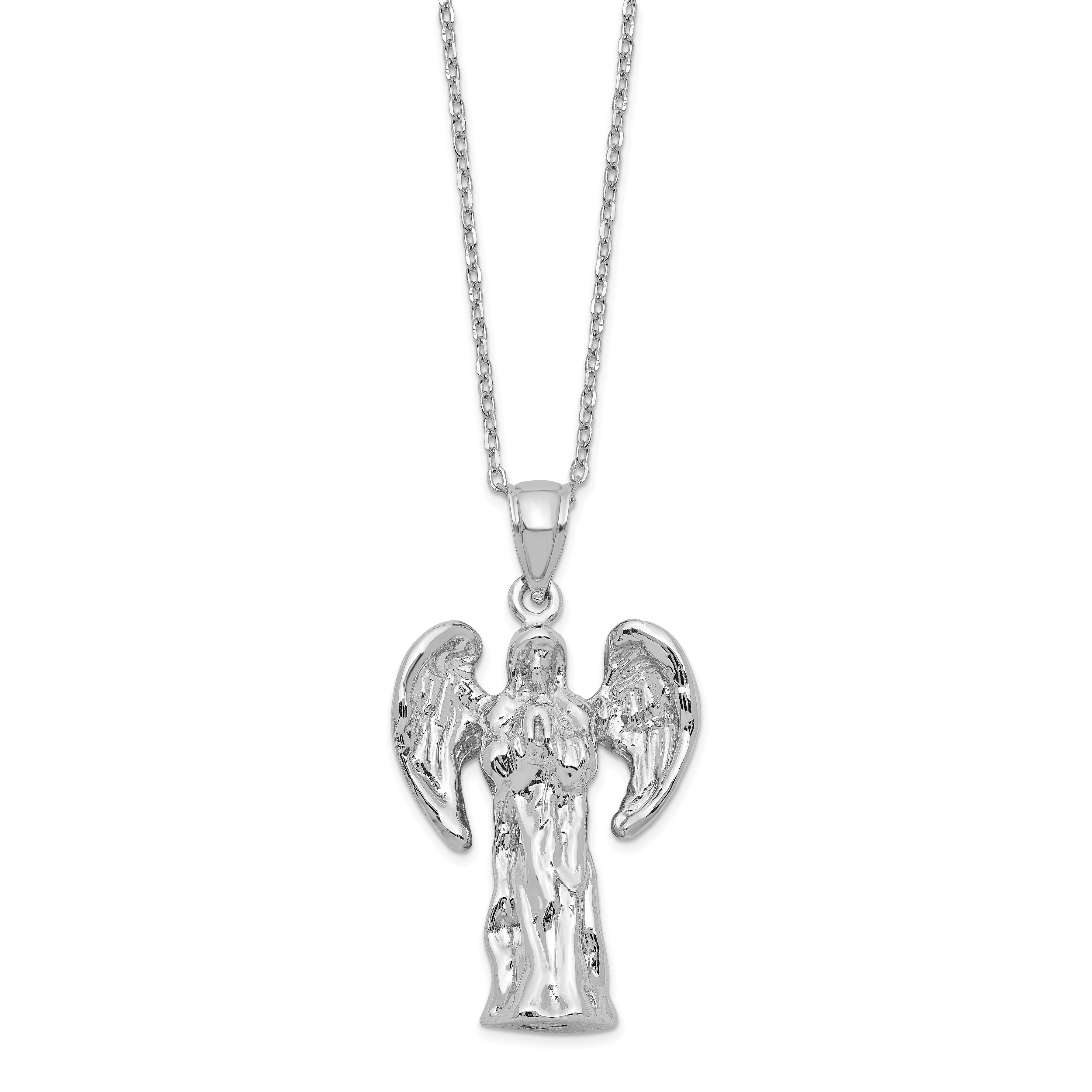 Sterling Silver Rhodium-plated Angel Ash Holder 18in Necklace (QC9752-18)
