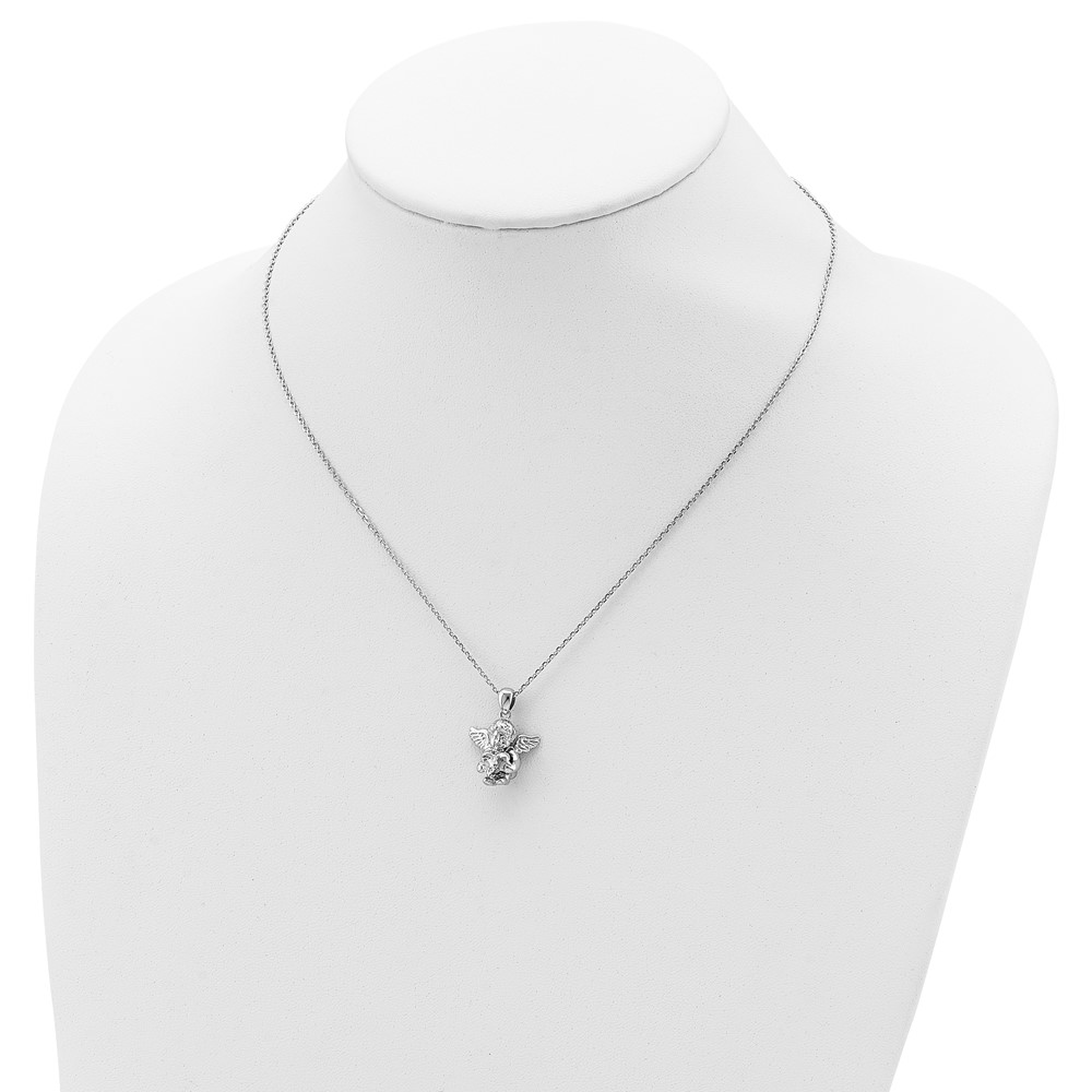 Sterling Silver RH-pltd CZ April Birthstone Angel Ash Holder 18in Necklace (QC9753APR-18)