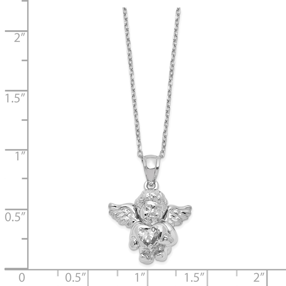 Sterling Silver RH-pltd CZ April Birthstone Angel Ash Holder 18in Necklace (QC9753APR-18)
