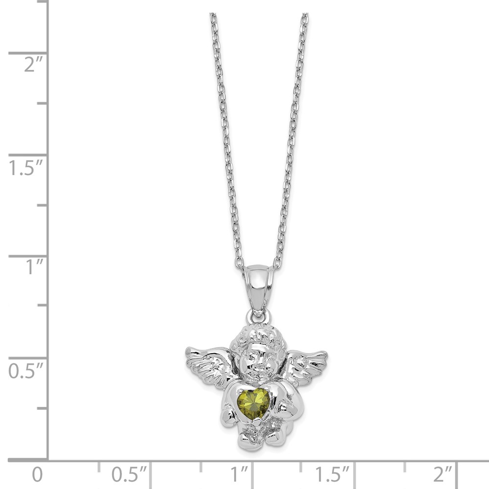 Sterling Silver RH-pltd CZ Aug Birthstone Angel Ash Holder 18in Necklace (QC9753AUG-18)
