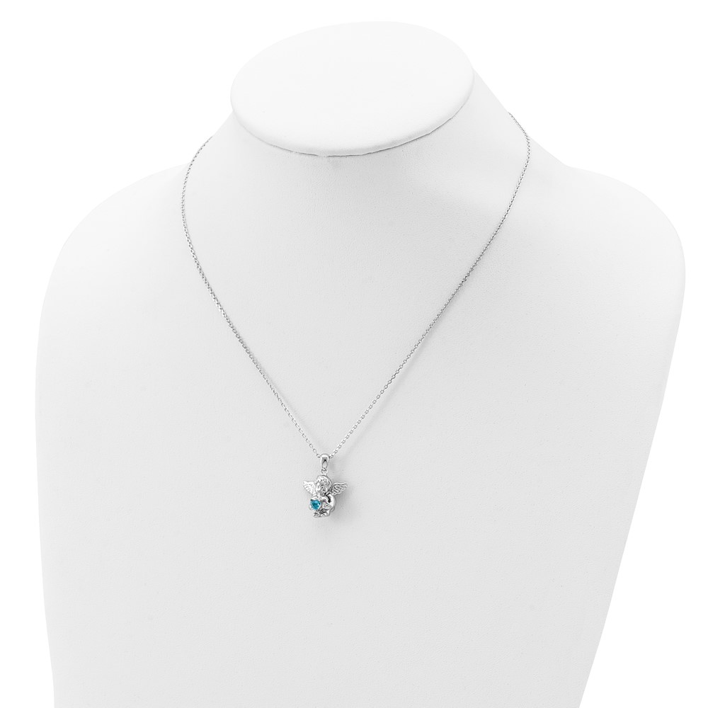 Sterling Silver RH-pltd CZ Dec Birthstone Angel Ash Holder 18in Necklace (QC9753DEC-18)