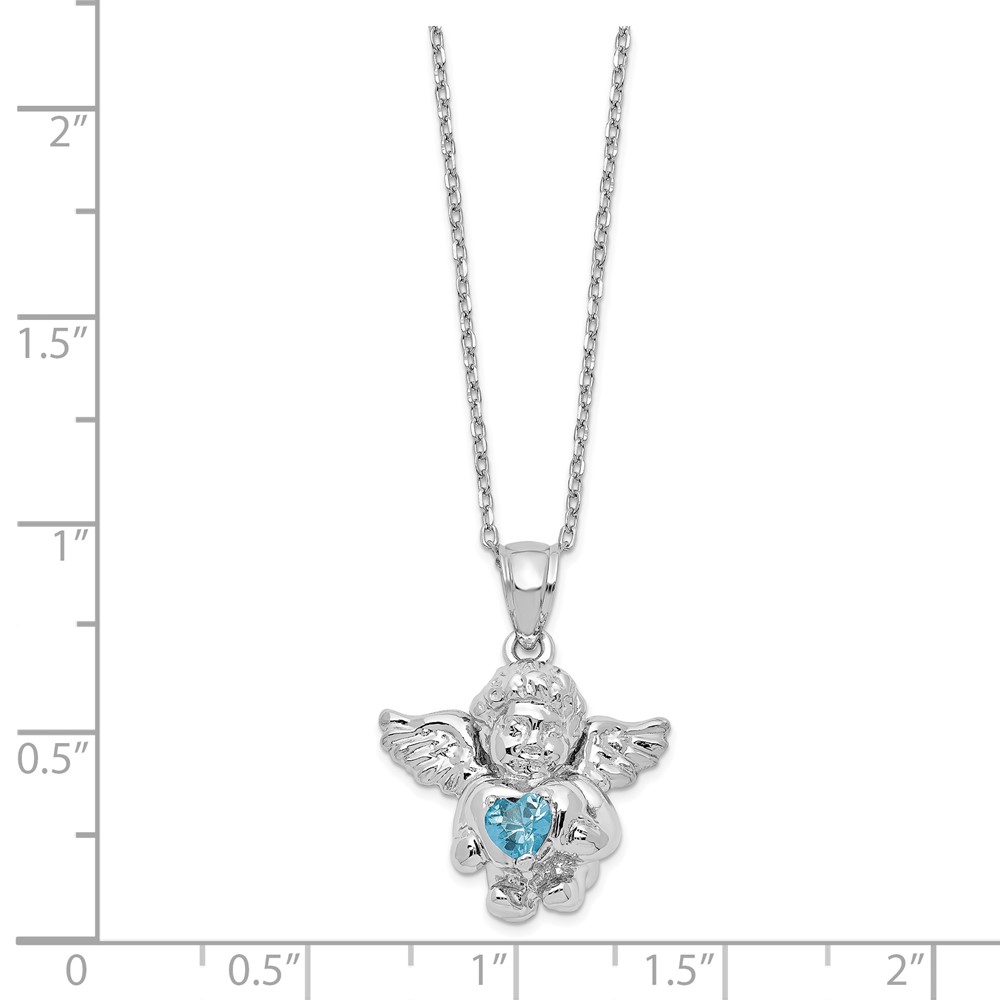 Sterling Silver RH-pltd CZ Dec Birthstone Angel Ash Holder 18in Necklace (QC9753DEC-18)