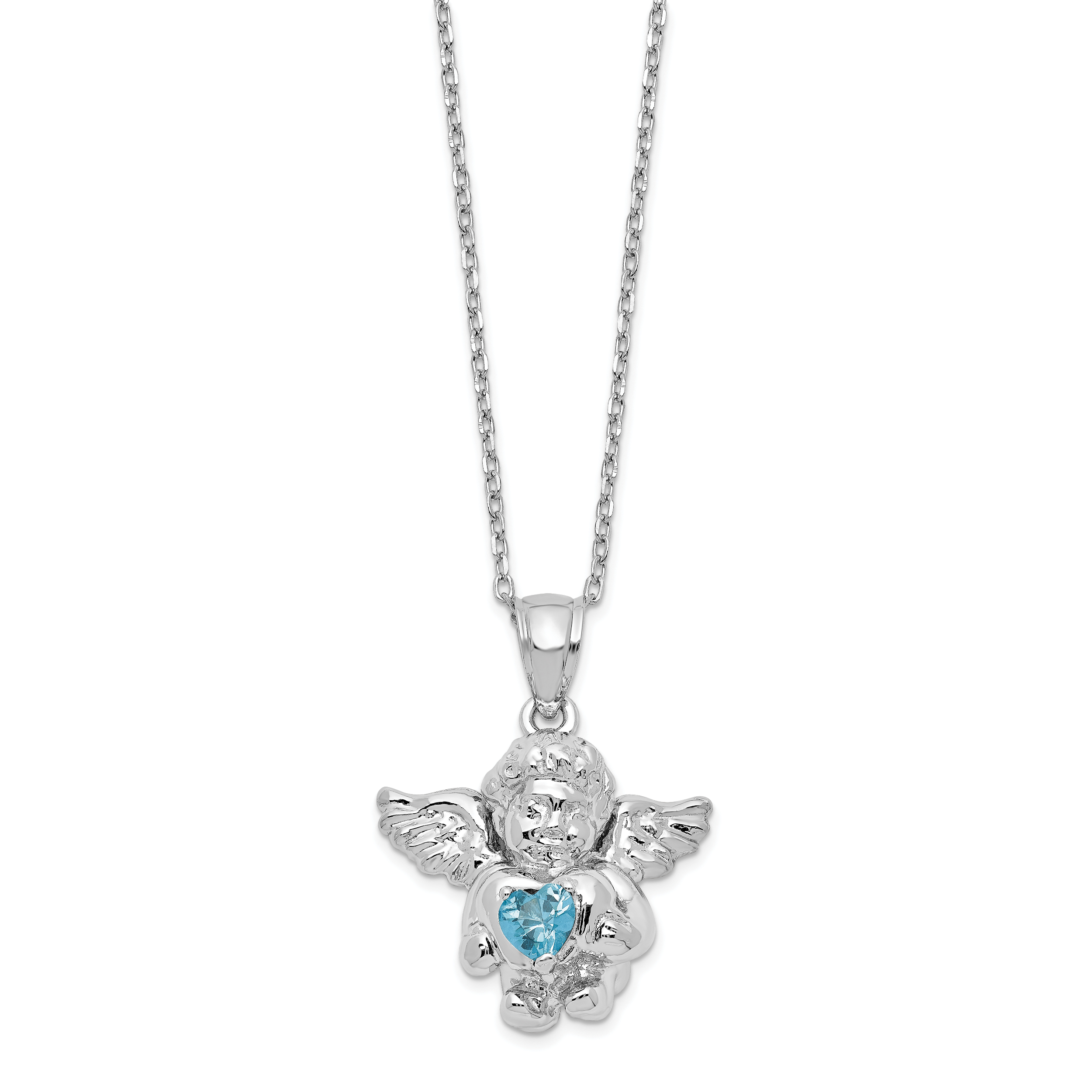 Sterling Silver RH-pltd CZ Dec Birthstone Angel Ash Holder 18in Necklace (QC9753DEC-18)