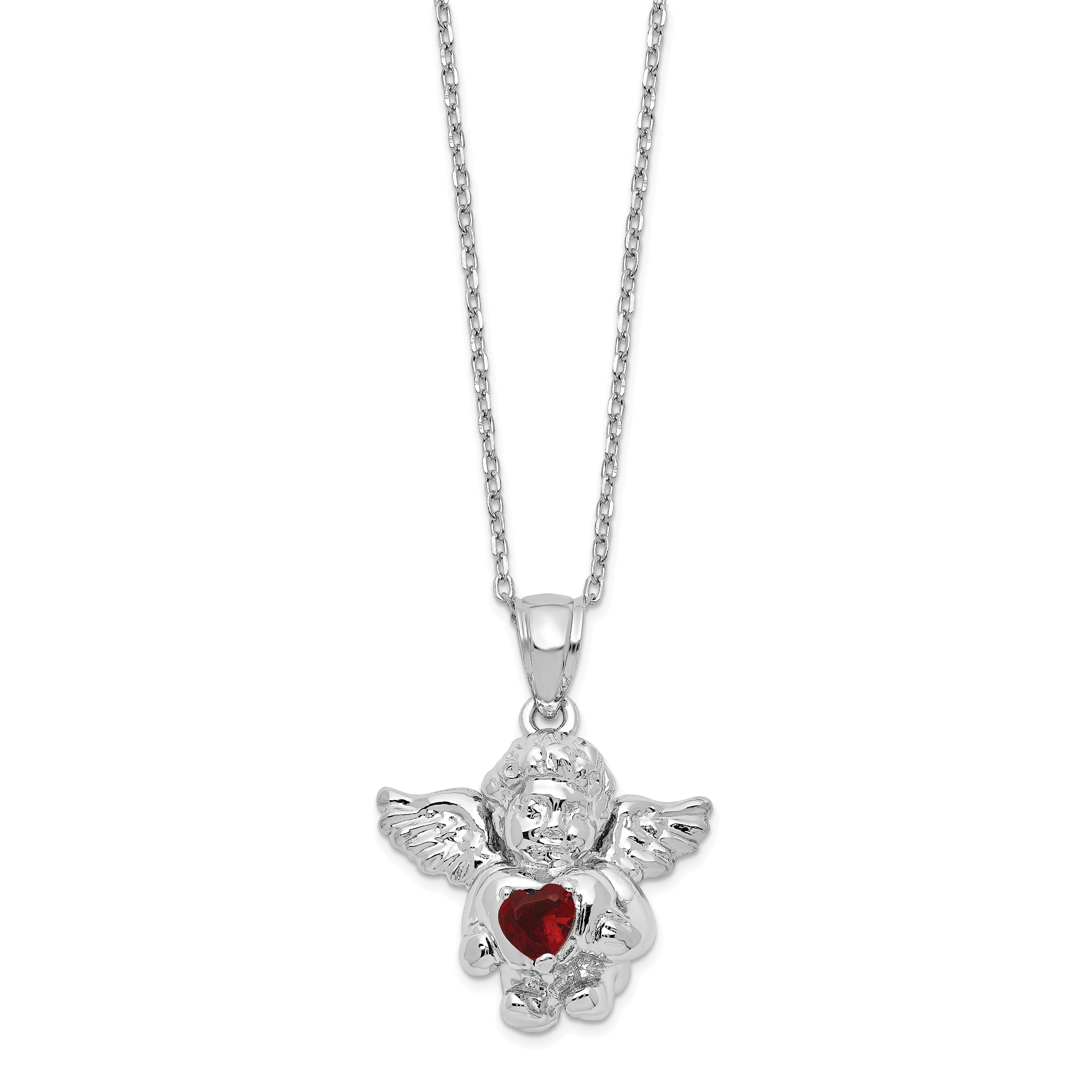 Sterling Silver RH-pltd CZ Jan Birthstone Angel Ash Holder 18in Necklace (QC9753JAN-18)
