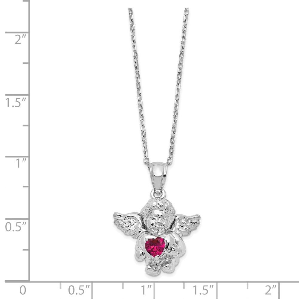 Sterling Silver RH-pltd CZ July Birthstone Angel Ash Holder 18in Necklace (QC9753JUL-18)