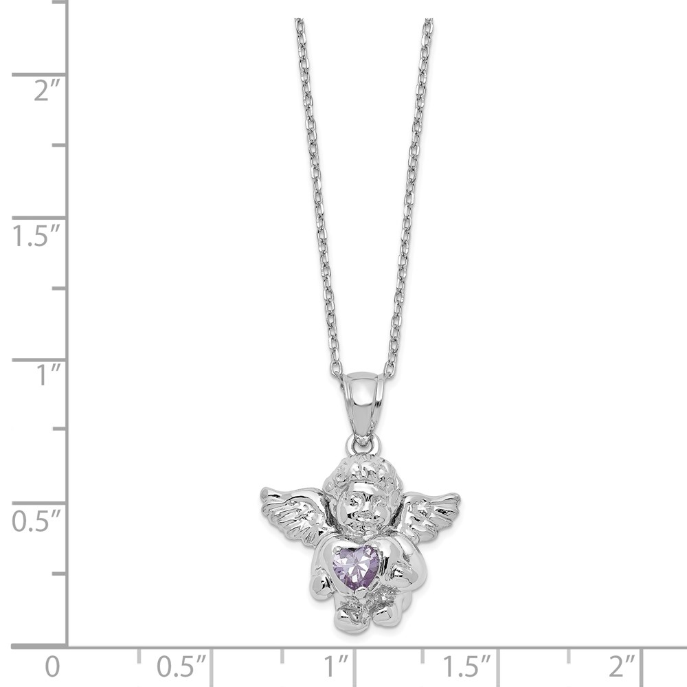 Sterling Silver RH-pltd CZ June Birthstone Angel Ash Holder 18in Necklace (QC9753JUN-18)