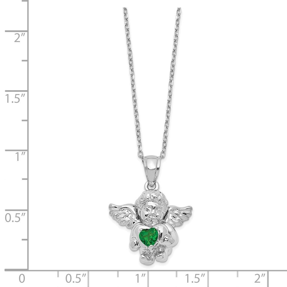 Sterling Silver RH-pltd CZ May Birthstone Angel Ash Holder 18in Necklace (QC9753MAY-18)