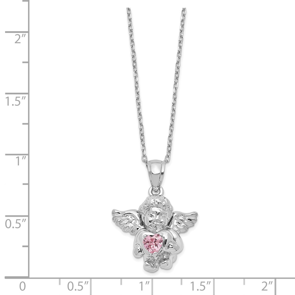 Sterling Silver RH-pltd CZ Oct Birthstone Angel Ash Holder 18in Necklace (QC9753OCT-18)