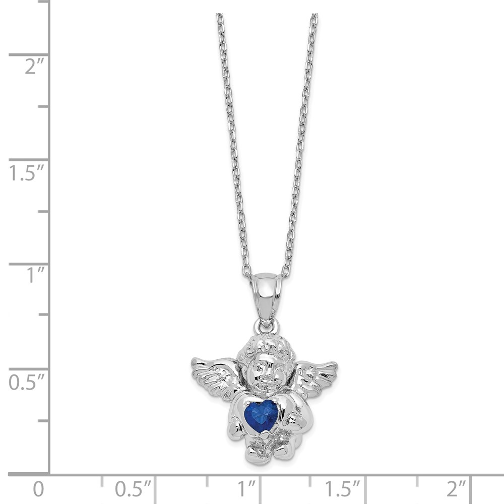 Sterling Silver RH-pltd CZ Sept Birthstone Angel Ash Holder 18in Necklace (QC9753SEP-18)