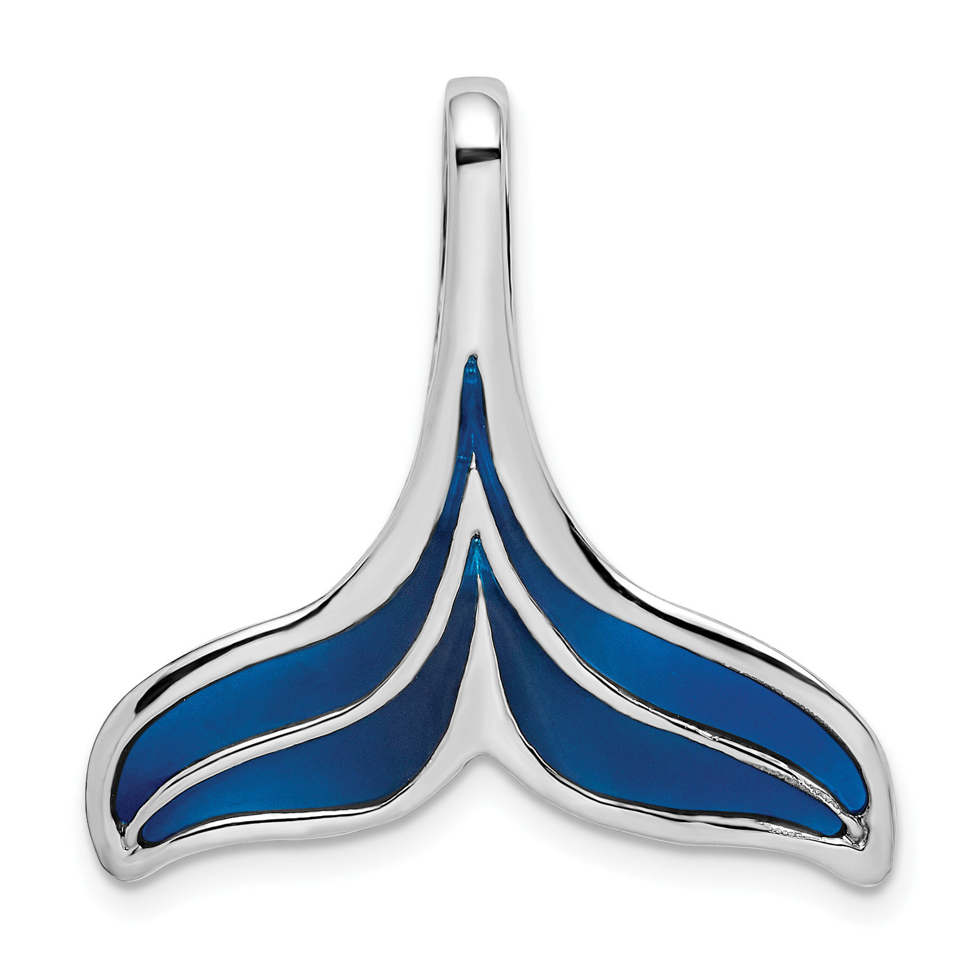 De-Ani Sterling Silver Rhodium-Plated Polished Enameled Blue Whale Tail Slide (QC9782)