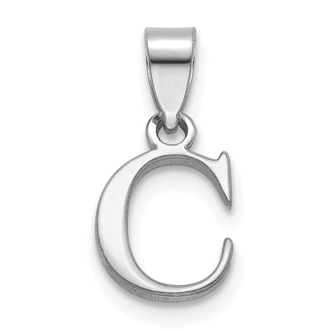 Sterling Silver Rhodium-plated Polished Block Initial -C- Pendant (QC9792C)