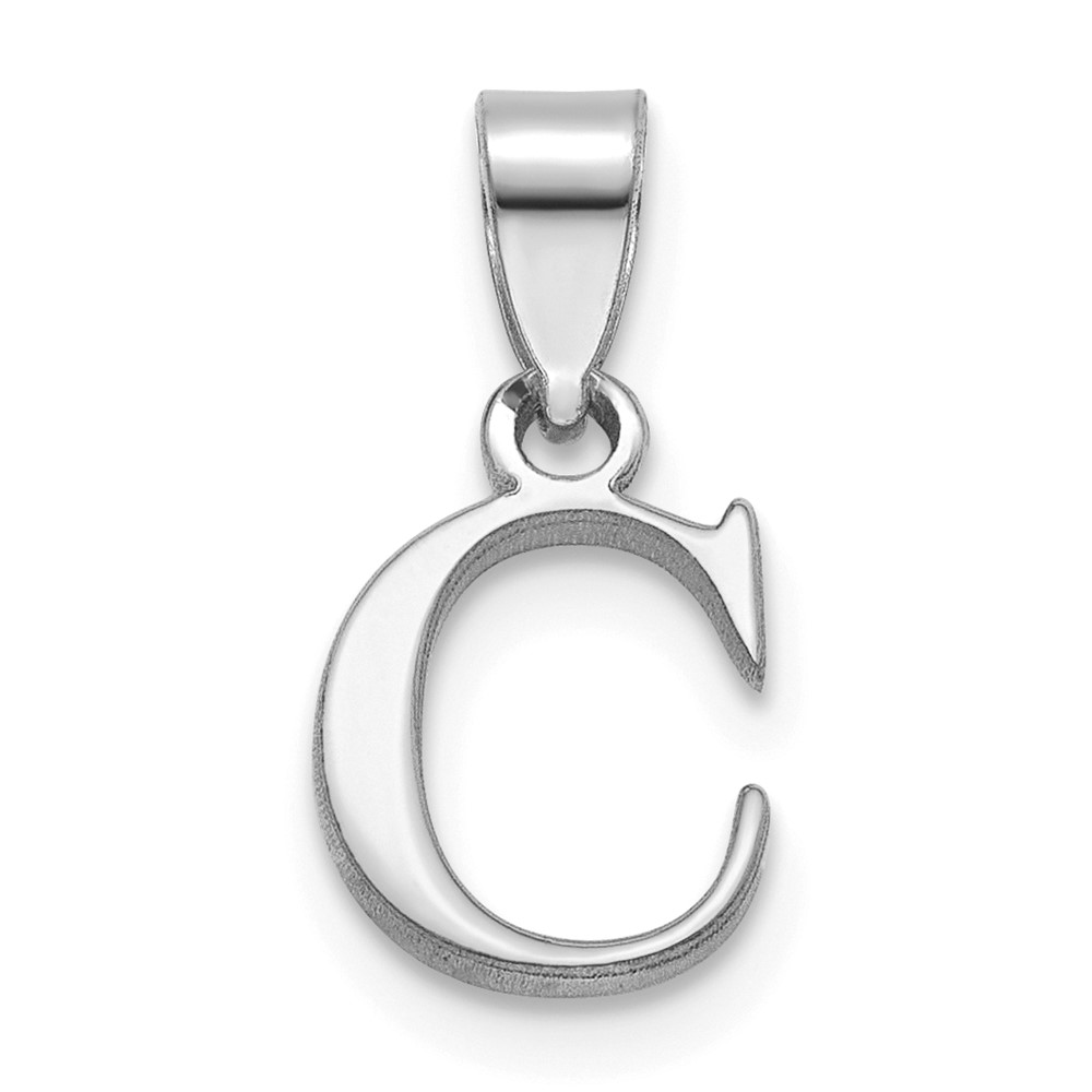Sterling Silver Rhodium-plated Polished Block Initial -C- Pendant (QC9792C)
