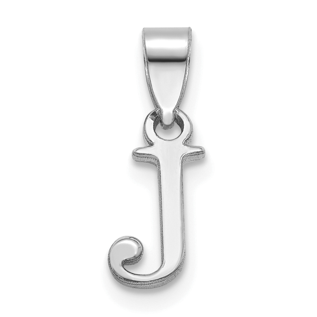 Sterling Silver Rhodium-plated Polished Block Initial -J- Pendant (QC9792J)