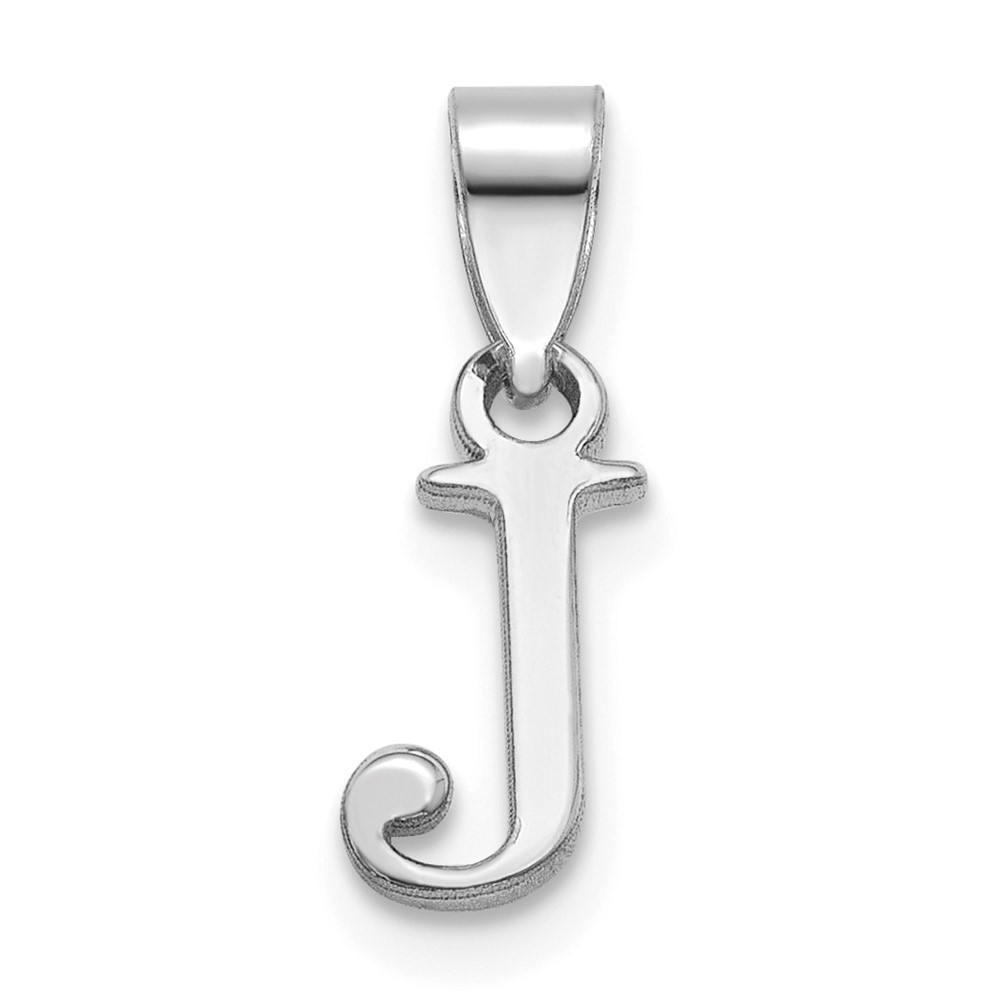Sterling Silver Rhodium-plated Polished Block Initial -J- Pendant (QC9792J)