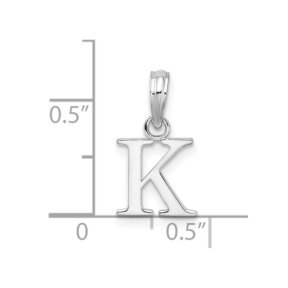 Sterling Silver Rhodium-plated Polished Block Initial -K- Pendant (QC9792K)