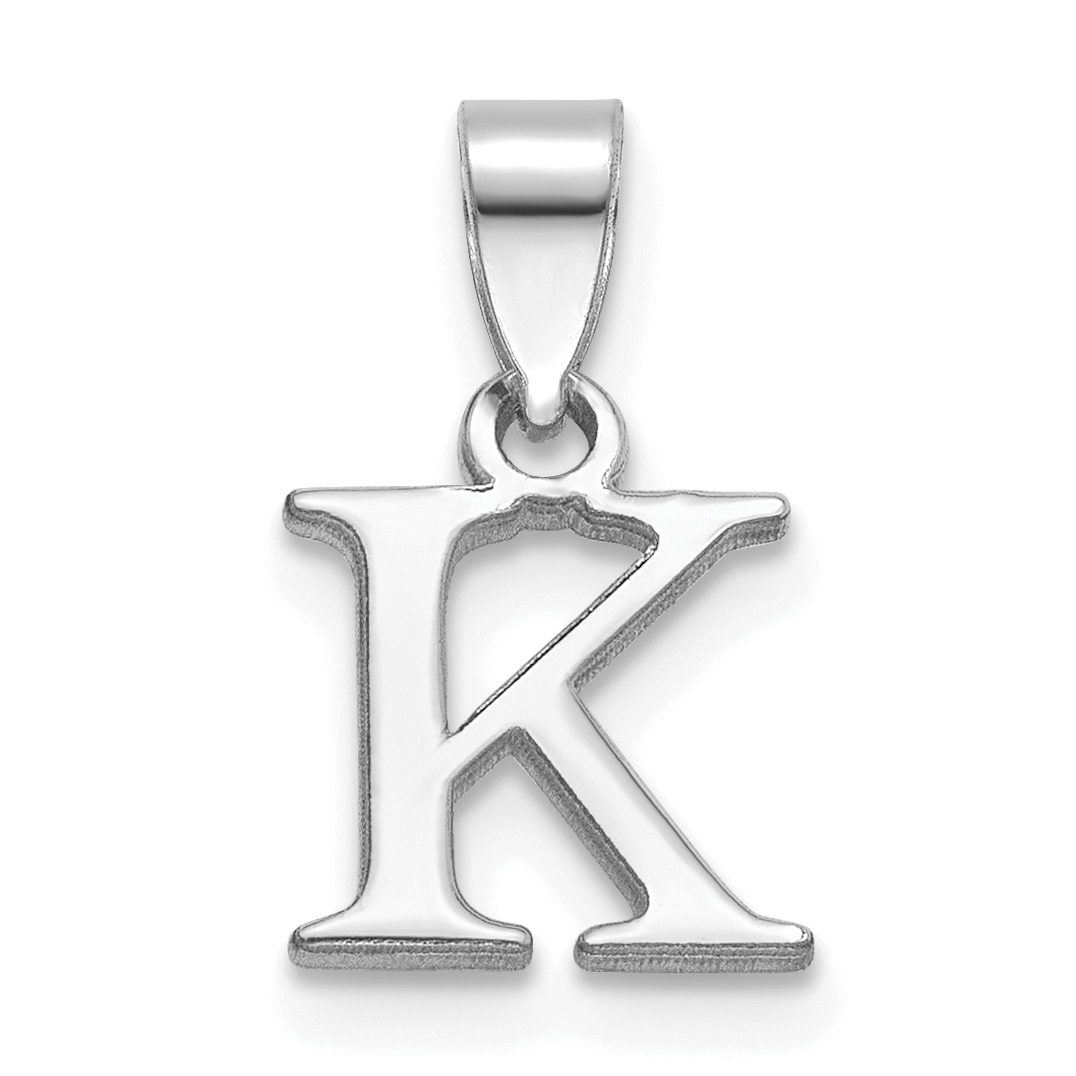 Sterling Silver Rhodium-plated Polished Block Initial -K- Pendant (QC9792K)