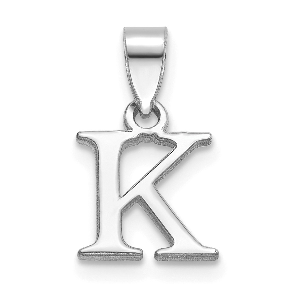 Sterling Silver Rhodium-plated Polished Block Initial -K- Pendant (QC9792K)