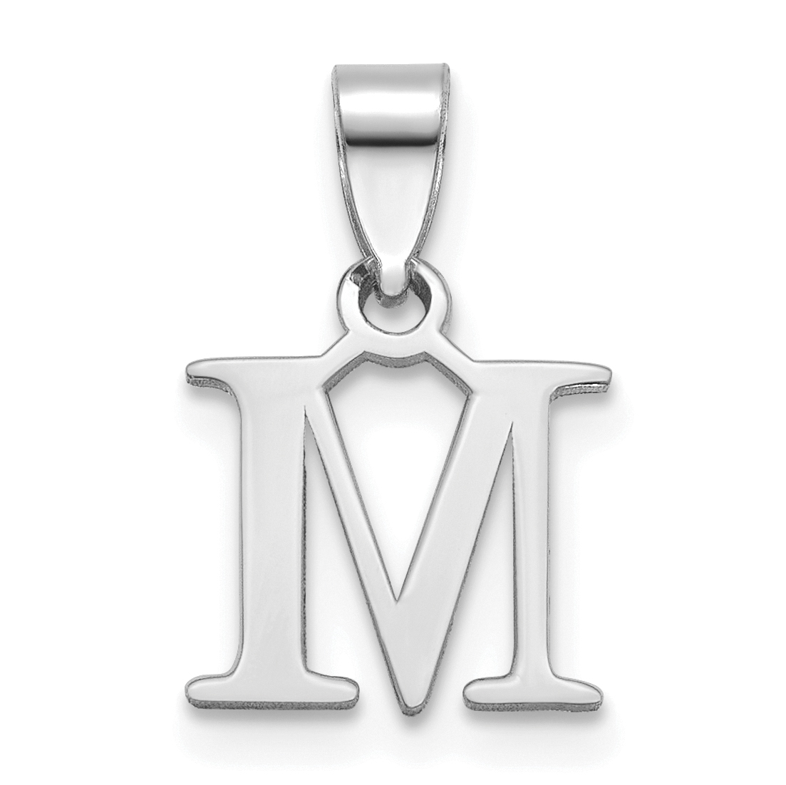 Sterling Silver Rhodium-plated Polished Block Initial -M- Pendant (QC9792M)