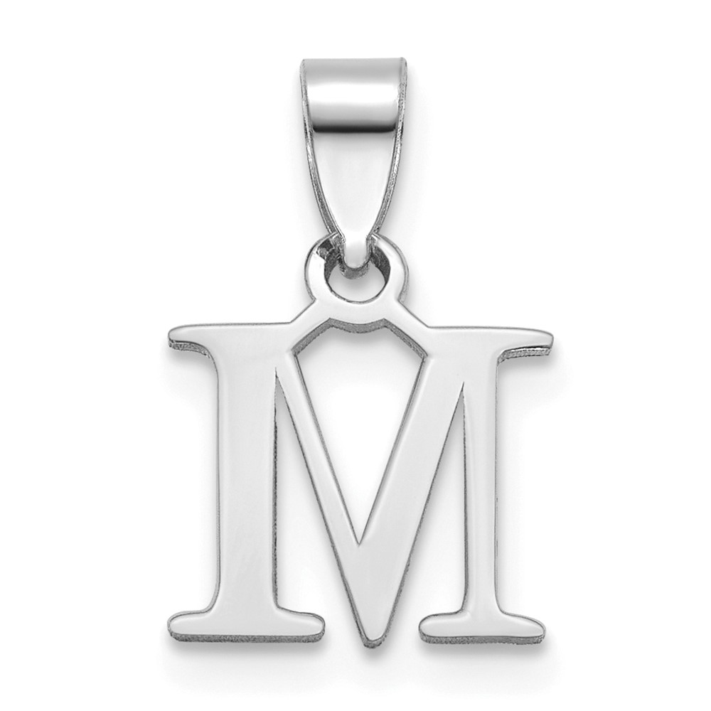 Sterling Silver Rhodium-plated Polished Block Initial -M- Pendant (QC9792M)
