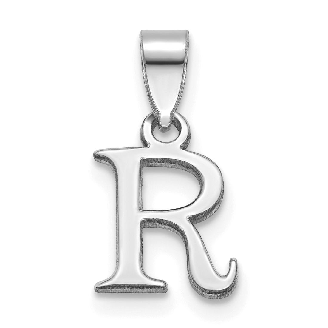 Sterling Silver Rhodium-plated Polished Block Initial -R- Pendant (QC9792R)