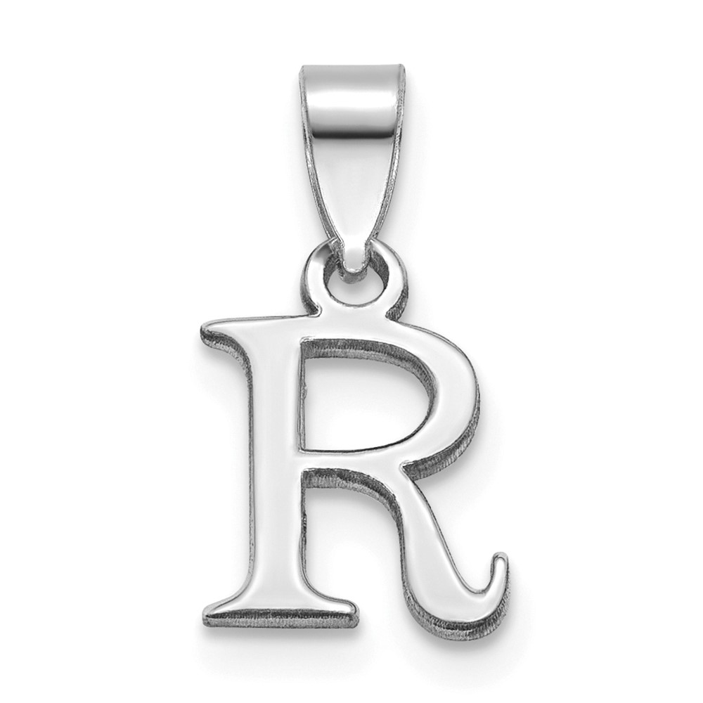 Sterling Silver Rhodium-plated Polished Block Initial -R- Pendant (QC9792R)