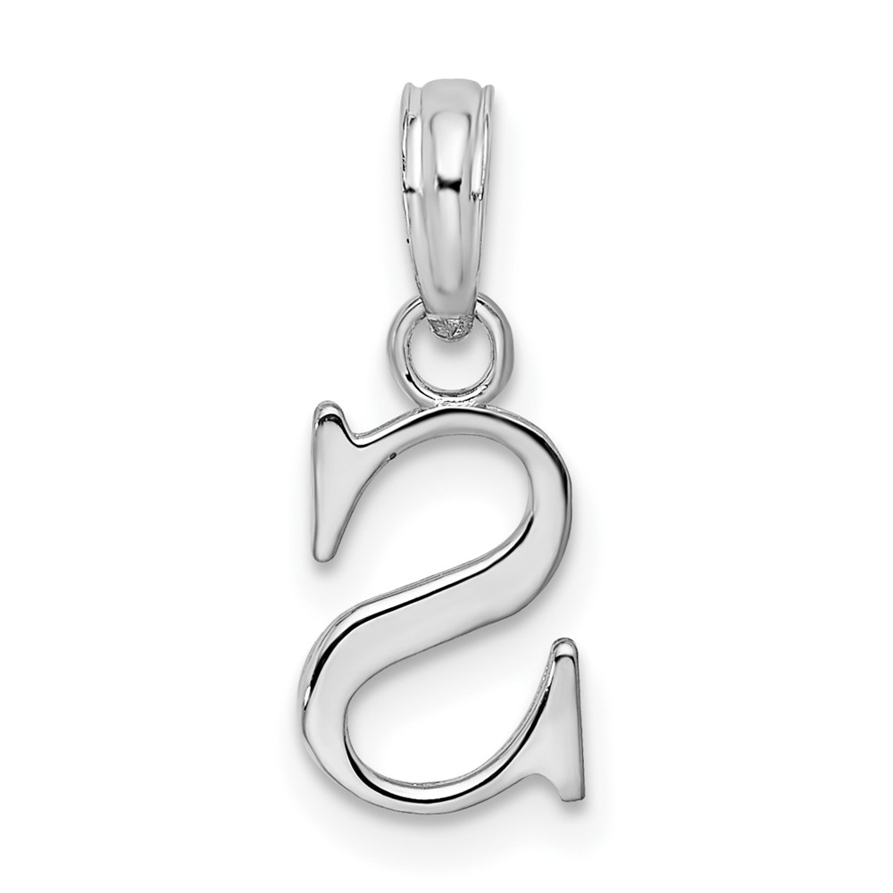 Sterling Silver Rhodium-plated Polished Block Initial -S- Pendant (QC9792S)