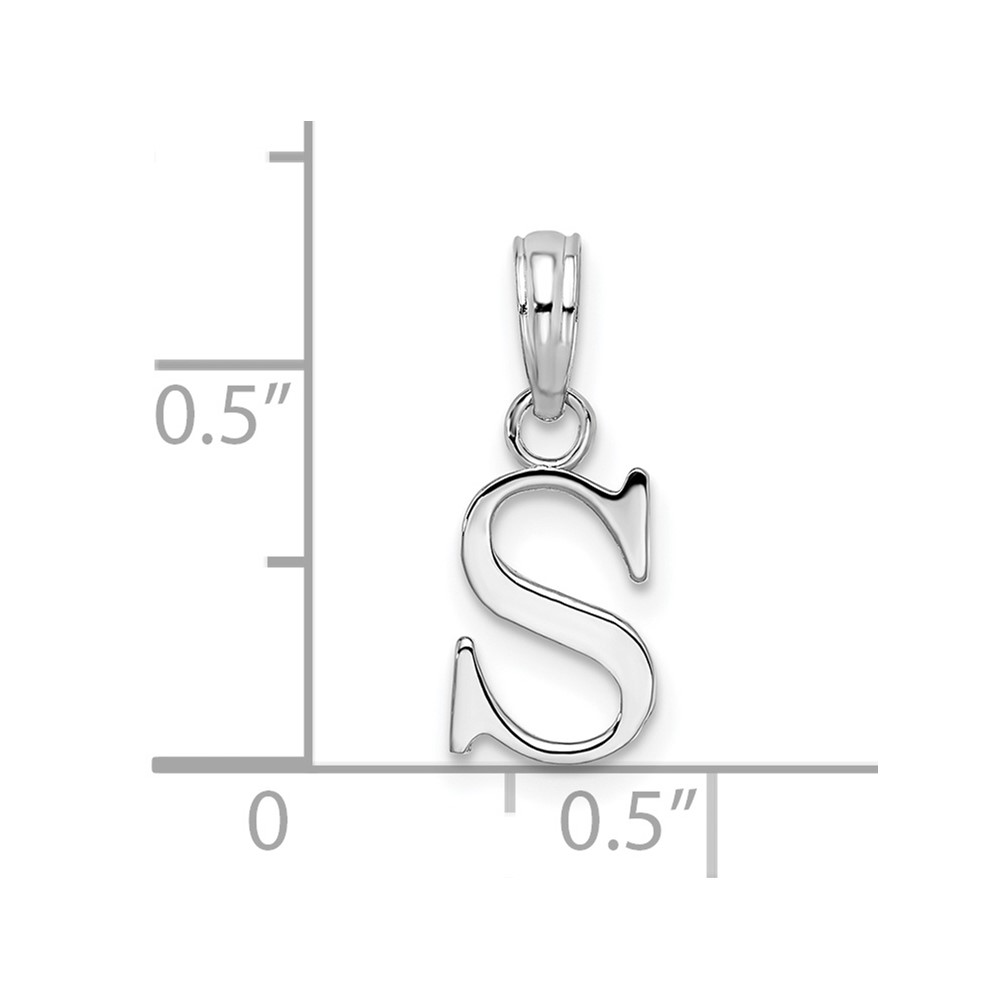 Sterling Silver Rhodium-plated Polished Block Initial -S- Pendant (QC9792S)